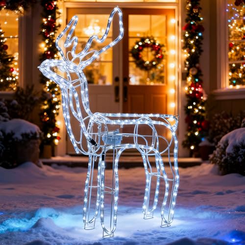 LEDYA Renne de Noël Lumineux avec tête animée, 216 LED Blanc