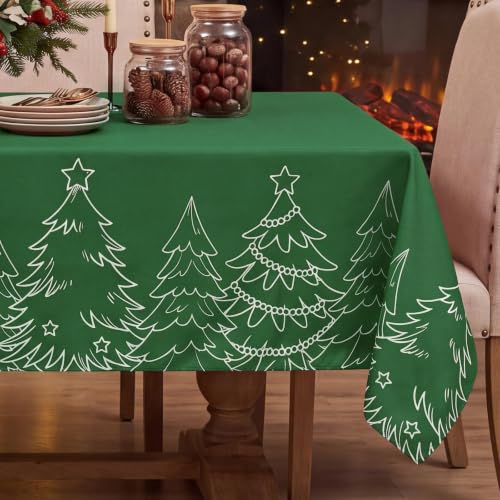 Nappe Noel Verte 140x240 cm Rectangulaire, Effet Lin, Anti T