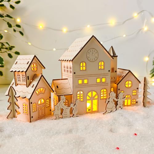 LED Maisons de Village de Noël en Bois Lumineuses, Maison Vi