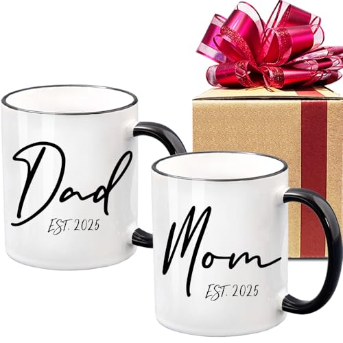 VLUG Est 2025 Ensemble de tasses pour nouveaux parents Cadeau pour nouveaux parents Cadeau d'anniversaire et de Noël pour les nouveaux parents