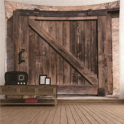 Aotiwe Tapisserie Vintage, Deco Murale Noel Porte en Bois Polyester Brun 200x200CM pour Les Fêtes Lavable