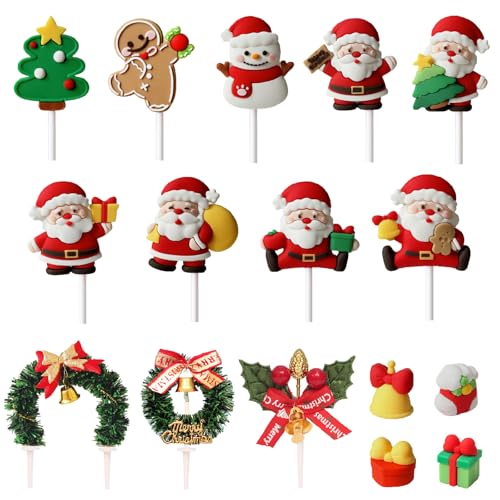 16 Pièces Décorations pour Gâteau de Noël, Toppers de Gâteau