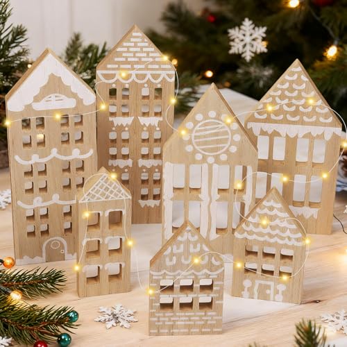 Capgoost 7 Pièces Maison de Noel, Village de Noel en Bois, M