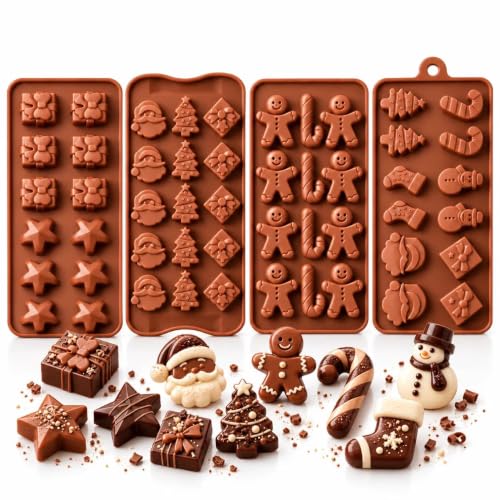 Lot de 4 moules à chocolat de Noël en silicone pour chocolat