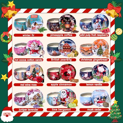 Lot de 12 bougies parfumées de Noël, coffret cadeau de bougi