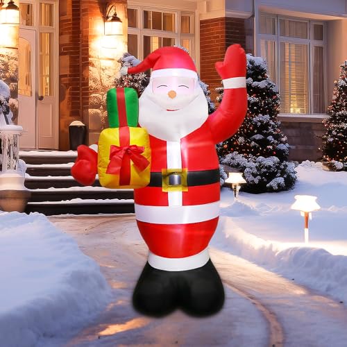 OHMG 150cm Père Noël Gonflable avec Lumière LED, Décoration 