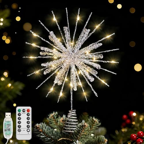 Lewondr Étoile Sapin de Noël, Étoile Sapin Flocon de Neige C