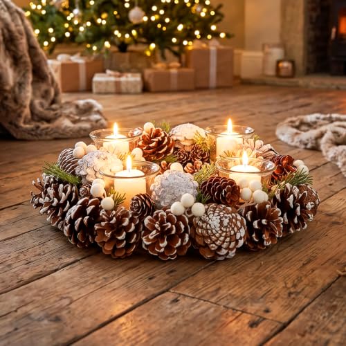 CEWROM Couronne de table pour Noël, couronne de lAvent blanc