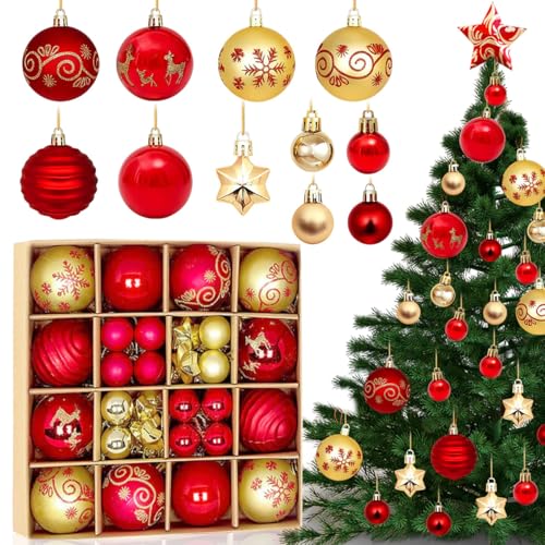 44 Boules Noël Rouge Or Résistantes