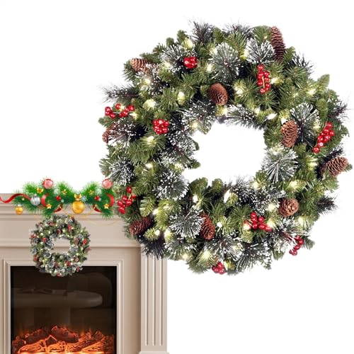 Couronne de Noël, couronne lumineuse dextérieur, couronnes d