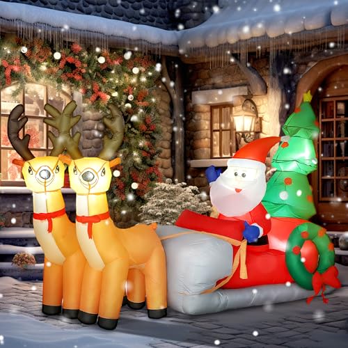 Outsunny Père Noël Gonflable de 2,1 m sur traîneau avec Deux