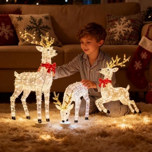 Wuyooprt 3 Pièces Cerf Lumineux Noel, Renne de Noël Lumineux