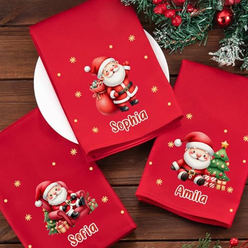 Serviette Noël Personnalisée Coton Rouge
