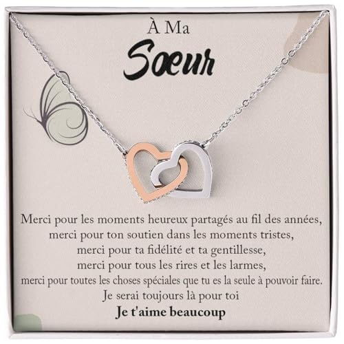 Bramart Collier pour femme À ma Sœur Argent, Idées cadeaux pour elle Anniversaire de mariage, Anniversaire ou Noël - Coffret avec dédicace comprise (Or - Sœur)