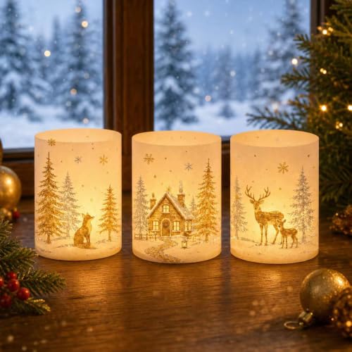Lot de 12 Photophores Decoration Table Noel, Motifs De Paysa