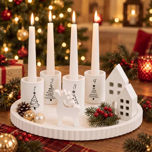 NUPTIO Couronne de LAvent Décorative avec 4 Bougies: Blanc e