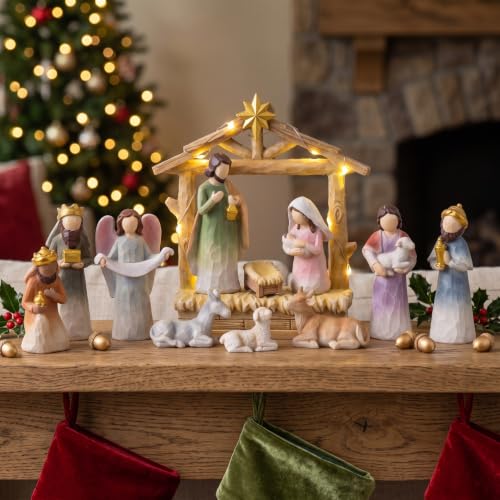 Ensemble de crèche de Noël coloré 12 pièces, décoration styl