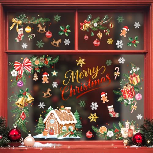 Tanlaby Stickers Fenêtre Merry Christmas Autocollants Fenêtr