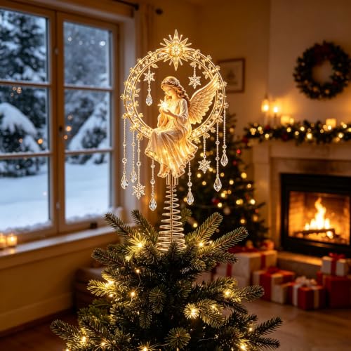 Cimier de Sapin de Noël Lumineux Motif dange, Cardinal et Re