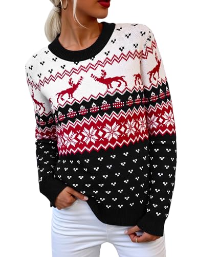 Crewhpo Pull de Noel Femme Chaud Pullover Noël à Manches Lon