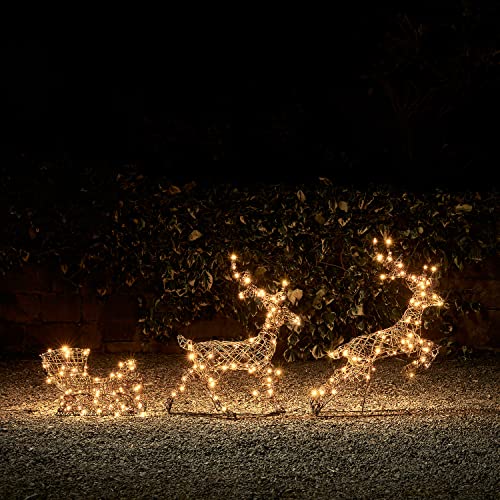 Lights4fun Lot Décoratif de 2 Rennes de Noël avec Traîneau L
