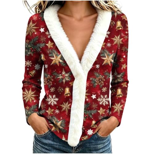 Pull de Noël Femme Col V Manches Longues Moche Sweat Noel Am