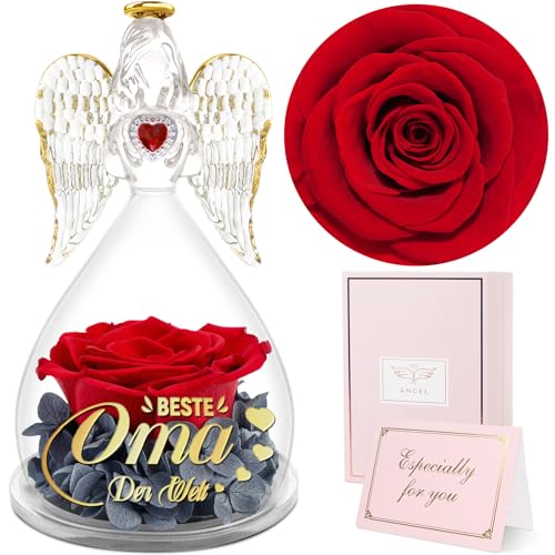 Cadeau Grand-mère, Cadeau Grand-mère Ange Rose Eternel avec l'inscription "Meilleure Grand-mère du Monde", Fleurs Eternelles avec Figurine Ange, Cadeau Anniversaire Grand-mère, Cadeau Noël Grand-mère