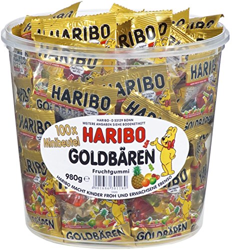 HARIBO Oursons dor boîte, 2 x 100 mini-sachets, (2 x 980g)