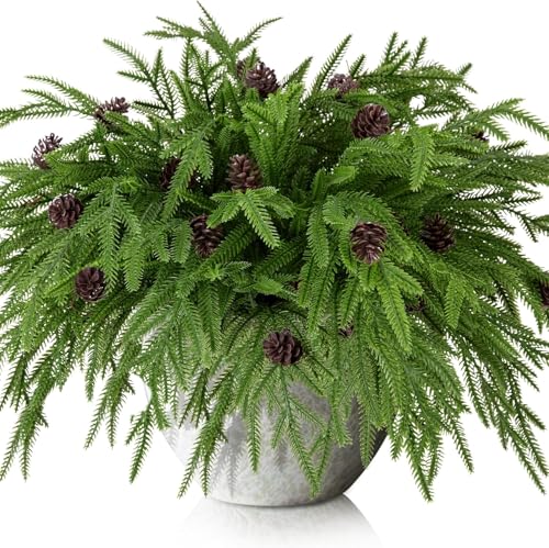 Watayo Lot de 10 Branches de pin Norfolk de Noël avec Pommes