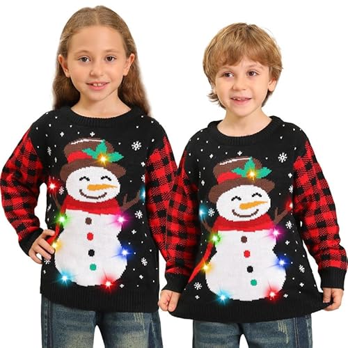 Kouric Pull de Noel Lumineux LED Fille Garçon,Pull Noël Fami