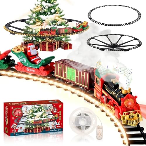 Train Électrique de Noël LED Blanc Chaud, Spray et Son, Ense