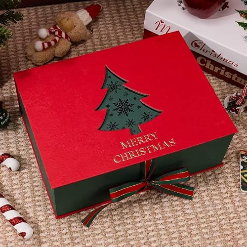 Coffret cadeau creux pour sapin de Noël rouge et vert avec s