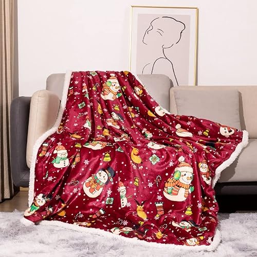 Fancysky Couverture Polaire Sherpa 130x150 cm, Plaid Noël Po