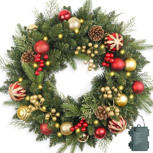 Couronne de Noël pré-éclairée de 61 cm avec 50 Pommes de pin