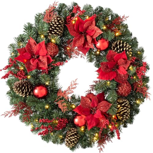 WeRChristmas Couronne décorée avec 50 lumières LED et foncti