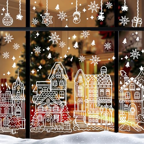 AhfuLife 4 Feuilles Grandes Autocollants Fenêtre Noël Réutil