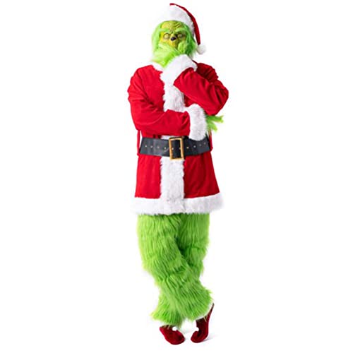 Christmas Grinch Santa Costume Deluxe with Mask Hat, Adult D