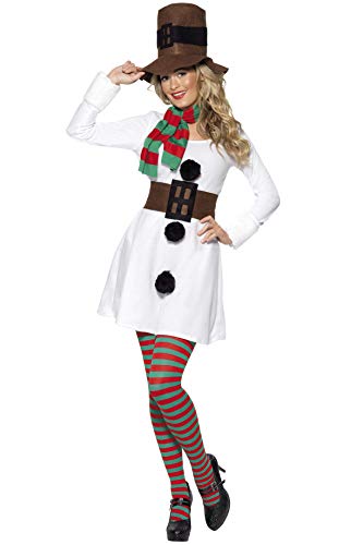 Smiffys Costume bonhomme de neige pour fille, Blanc, avec ro