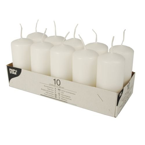 PAPSTAR - 10 bougies - Ø 40 mm x 90 mm - Blanc
