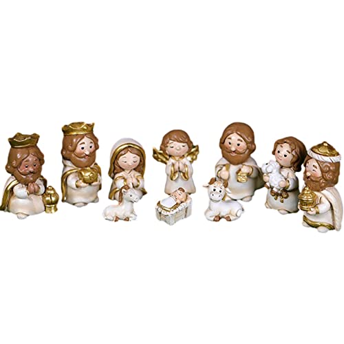 Ensemble de 10 Figurines de Crèche de Noël en Résine Peinte 