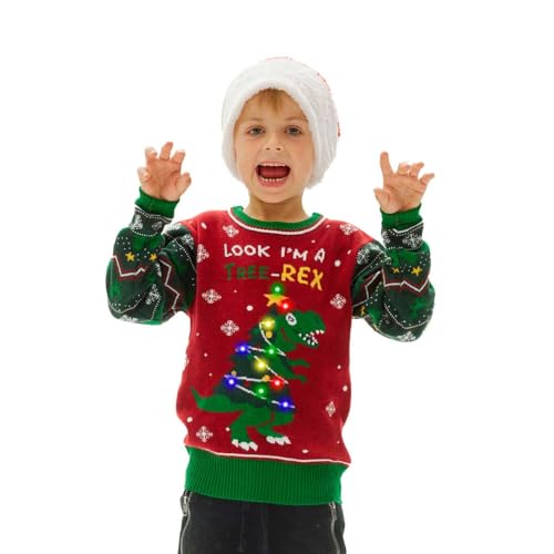Christmas Sweats - Pull de Noël Dinosaure Junior - avec LEDs
