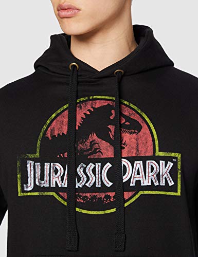Jurassic Park Capuche avec Logo Vieilli Sweat, Noir (Black b