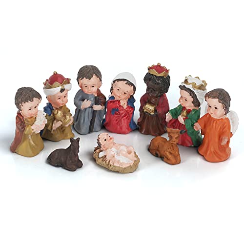 Belle Vous Accessoires Creche de Noel en Résine avec 10 Figu