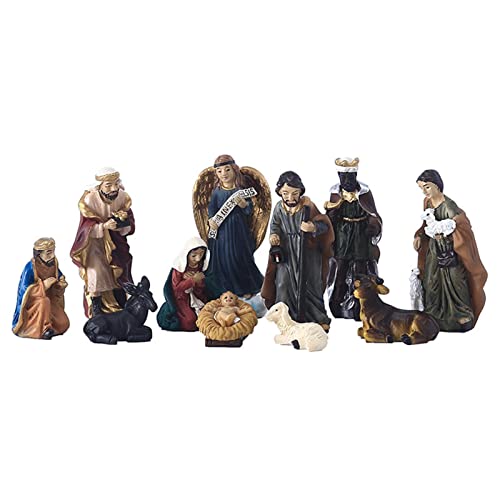 Ensemble de 11 Figurines de Crèche de Noël en Résine Peinte 