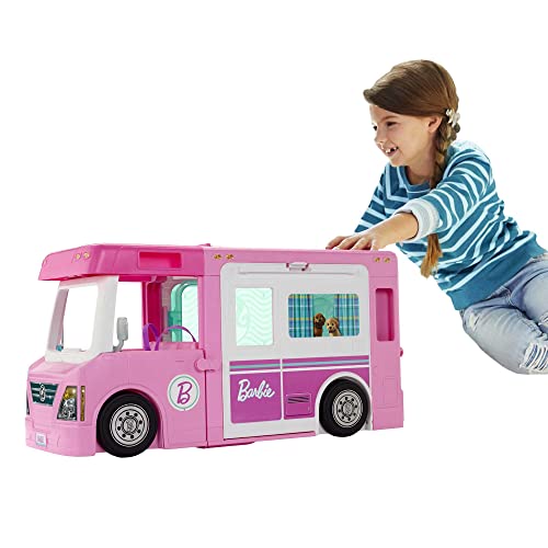 Barbie - Camping-Car de Rêve 3-en-1 - Véhicule avec Piscine,