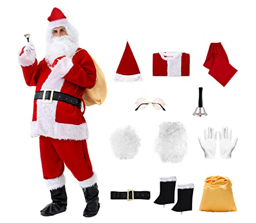 #NA 11Pcs Costume Déguisement Père Noël en Velours de Luxe p