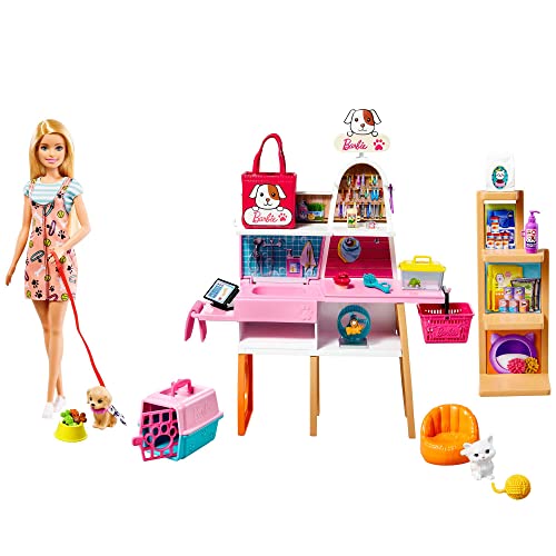 Barbie Mobilier coffret poupée et son animalerie, 4 figurine