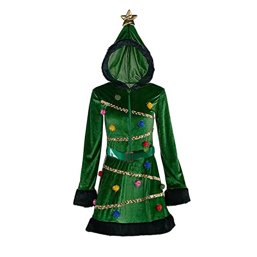 Owegvia Robe de sapin de Noël pour femme – Costume à capuche