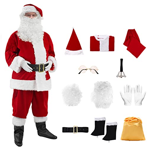 #NA 11Pcs Costume de Père Noël en Velours de Luxe pour Adult