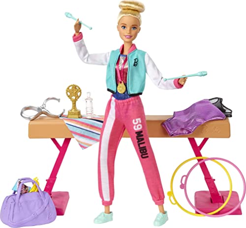 Barbie Métiers coffret poupée Gymnaste blonde en justaucorps
